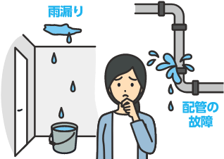 イメージ：雨漏り。配管の故障があっても修繕責任無し